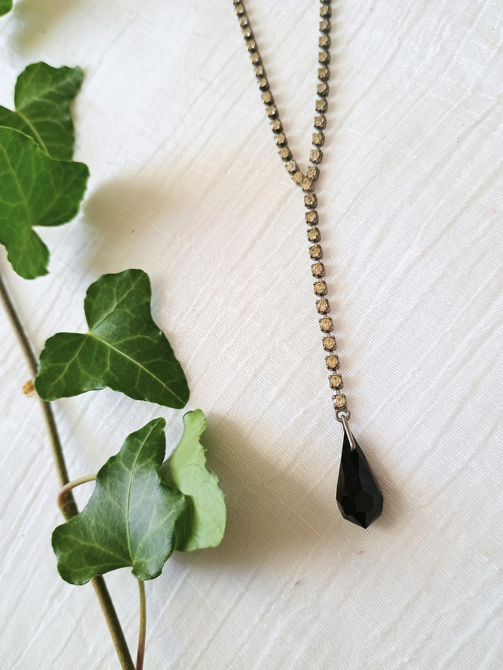 🤍 OLD HOLLYWOOD 🤍 VtG Rhinestone Drop Necklace, Black Crystal, Regency, Gothic